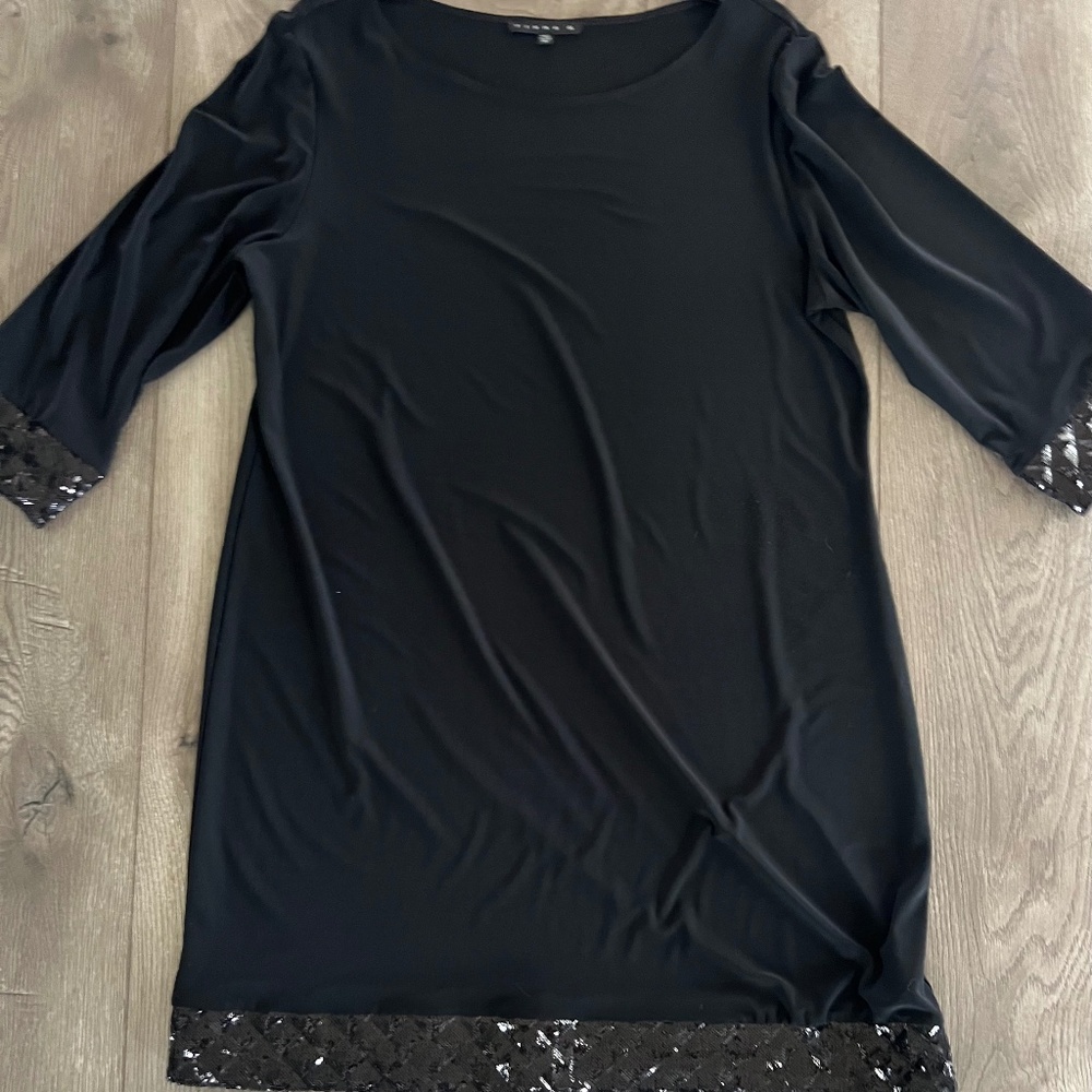 Tiana B Black Sequin Trim Mini Dress – Size 16